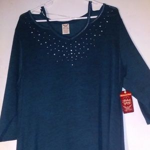 ¾ Sleeves Blue-Green Blouse 1X (16W)